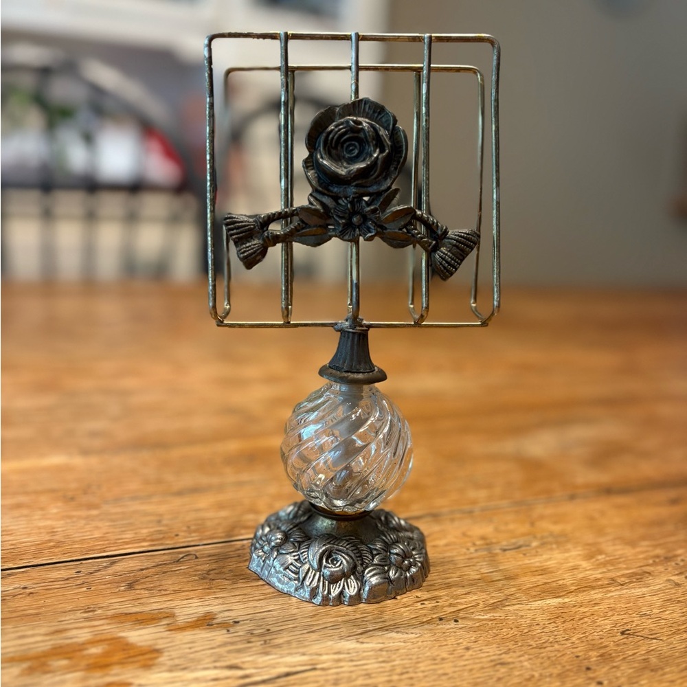 Vintage Metal, Brass & Glass Buffet Table Napkin Holder